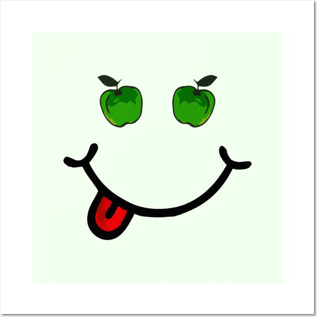 Green Apple & Smile (in the shape of a face) Wall Art by Tilila